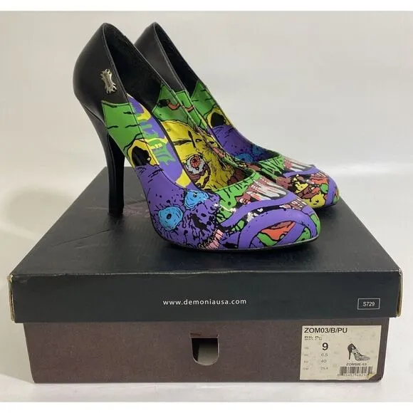 Womens Demonia Punk Goth Zombie Wearable Art Pumps Heels Shoes 9
