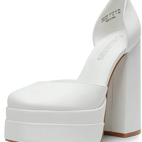 Women’s High Chunky Platform Closed Toe Block Heels Square Toe Ankle Strap Dress