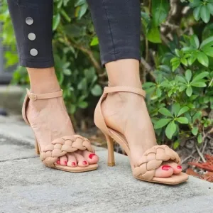 Women's Nude Braided Single Band Ankle Strap Sandals