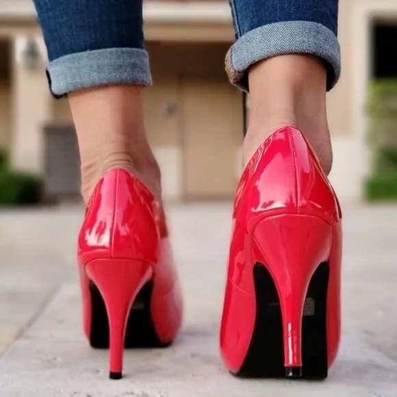 Women's Red PAT Low Heel Pumps Shoes