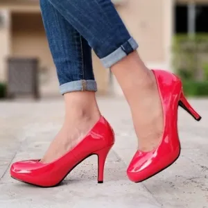 Women's Red PAT Low Heel Pumps Shoes