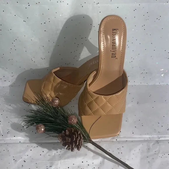 Women's Shoes Casual Stiletto Heel Slippers Square Head Diamond. Size 36