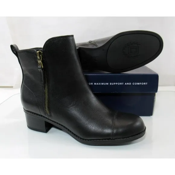 Women's Shoes Chaps PAGE Ankle Boots Booties Double Zip Round Toe Black Size 6