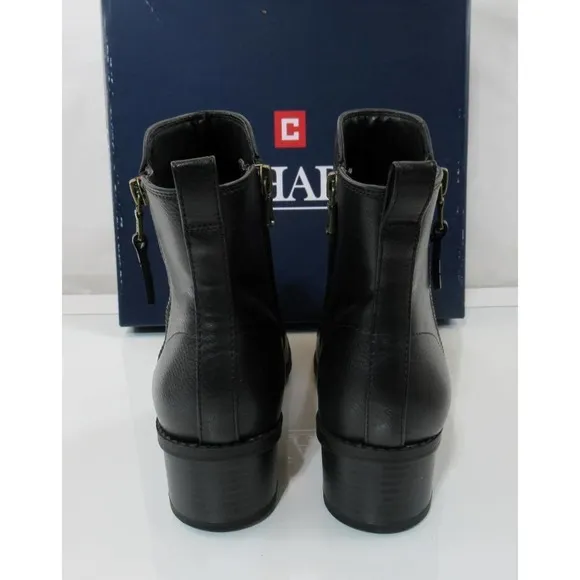 Women's Shoes Chaps PAGE Ankle Boots Booties Double Zip Round Toe Black Size 6
