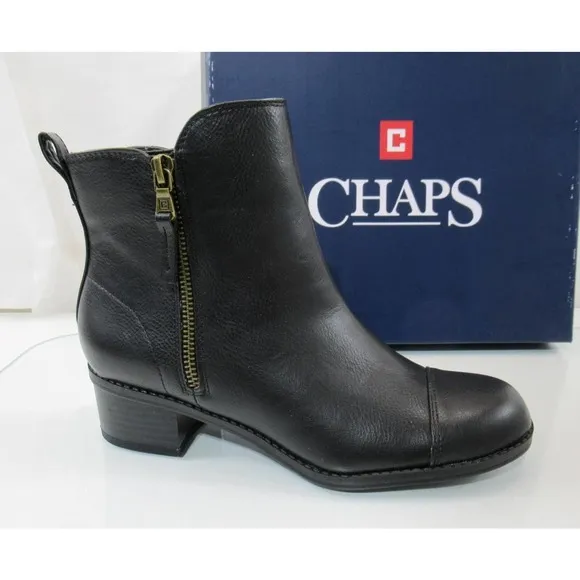 Women's Shoes Chaps PAGE Ankle Boots Booties Double Zip Round Toe Black Size 6