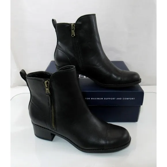 Women's Shoes Chaps PAGE Ankle Boots Booties Double Zip Round Toe Black Size 6