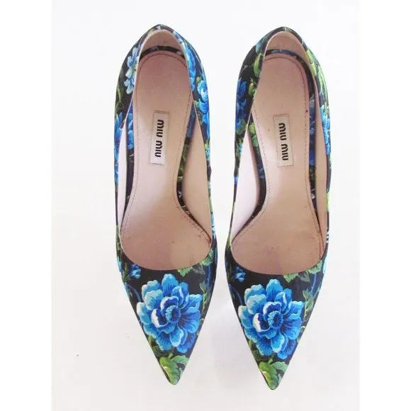 Women's Shoes Designer Mui Mui Floral Print Multi Color High Heel Pumps  8.5 M