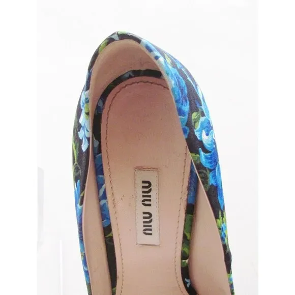 Women's Shoes Designer Mui Mui Floral Print Multi Color High Heel Pumps  8.5 M