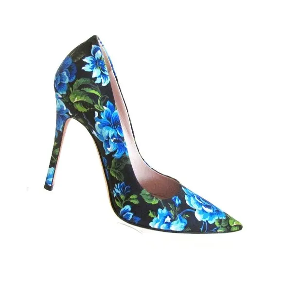 Women's Shoes Designer Mui Mui Floral Print Multi Color High Heel Pumps  8.5 M