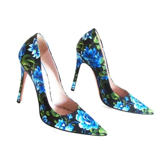 Women's Shoes Designer Mui Mui Floral Print Multi Color High Heel Pumps  8.5 M