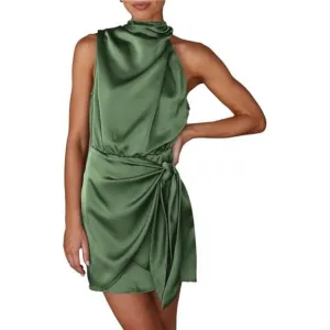 Women's Short Formal Satin Dress Army Green
