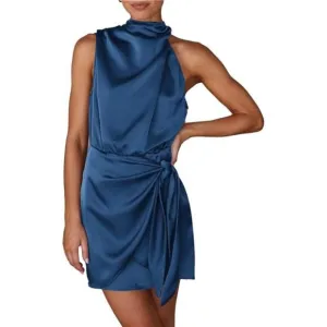 Women's Short Formal Satin Dress Dark Blue