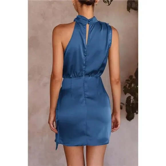 Women's Short Formal Satin Dress Dark Blue