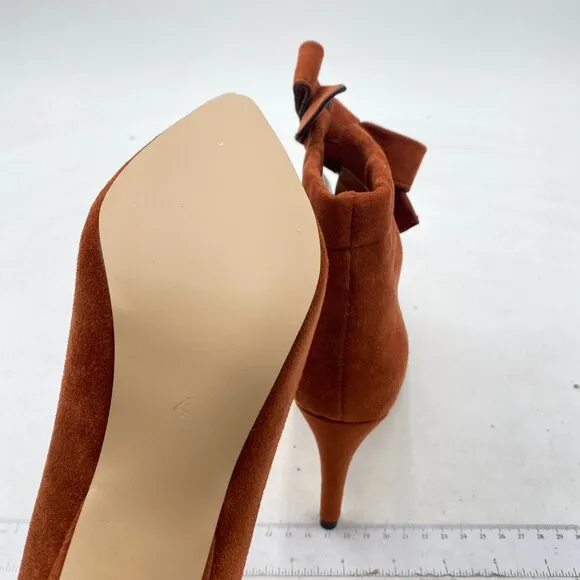 XYD Brown Cute Bow Pointed Toe Ankle Boot High Heels Graceful Boots for Women