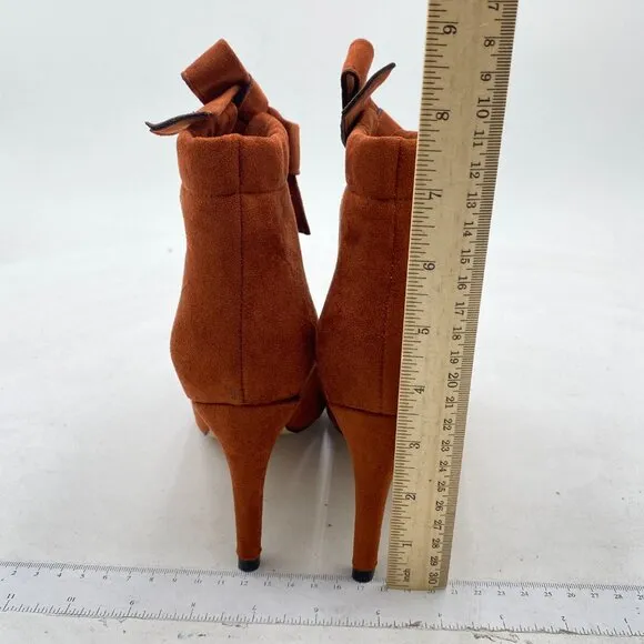 XYD Brown Cute Bow Pointed Toe Ankle Boot High Heels Graceful Boots for Women