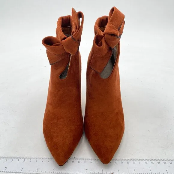 XYD Brown Cute Bow Pointed Toe Ankle Boot High Heels Graceful Boots for Women