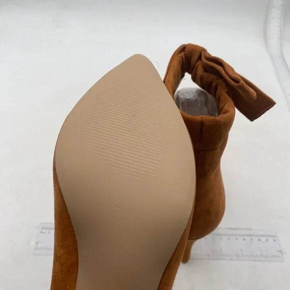 XYD Classical Pointed Toe Ankle Booties Dress Low Kitten Heels Cute Bow ,Brown