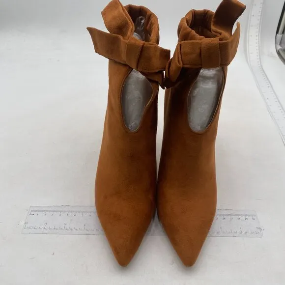 XYD Classical Pointed Toe Ankle Booties Dress Low Kitten Heels Cute Bow ,Brown