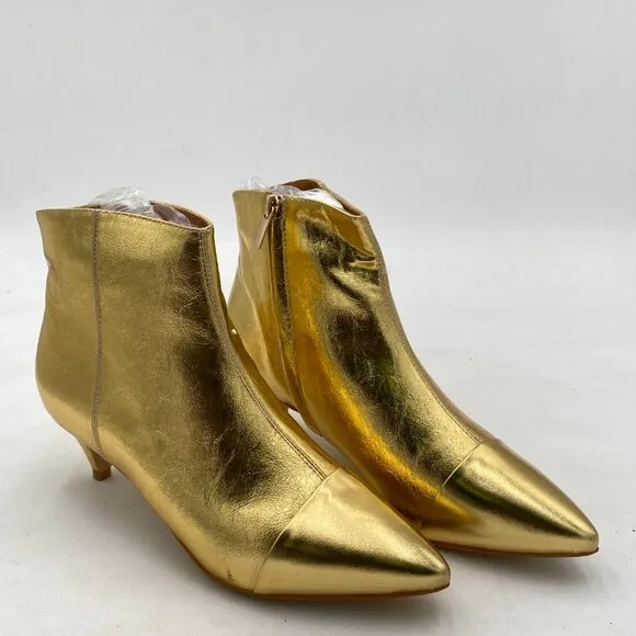 XYD Gold Kitten Heel Ankle Boots Pointed Closed Toe Side Zipper Prom Party Shoes