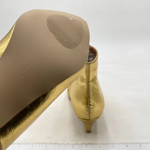 XYD Gold Kitten Heel Ankle Boots Pointed Closed Toe Side Zipper Prom Party Shoes