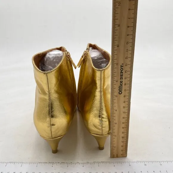 XYD Gold Kitten Heel Ankle Boots Pointed Closed Toe Side Zipper Prom Party Shoes