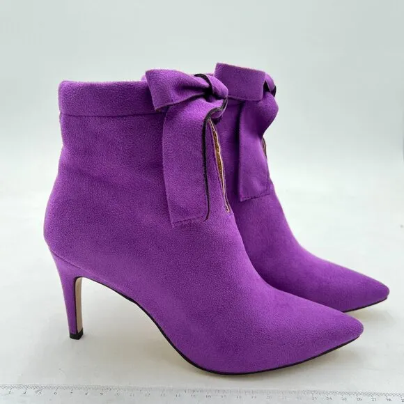 XYD Purple Pointed Toe Ankle Booties Dress High Heels Heels Cute Bow Boots