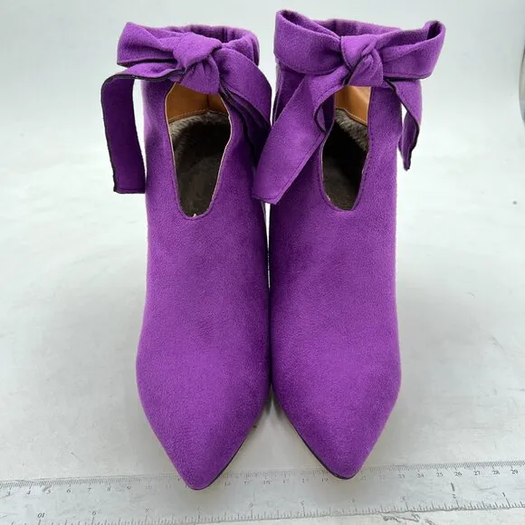 XYD Purple Pointed Toe Ankle Booties Dress High Heels Heels Cute Bow Boots