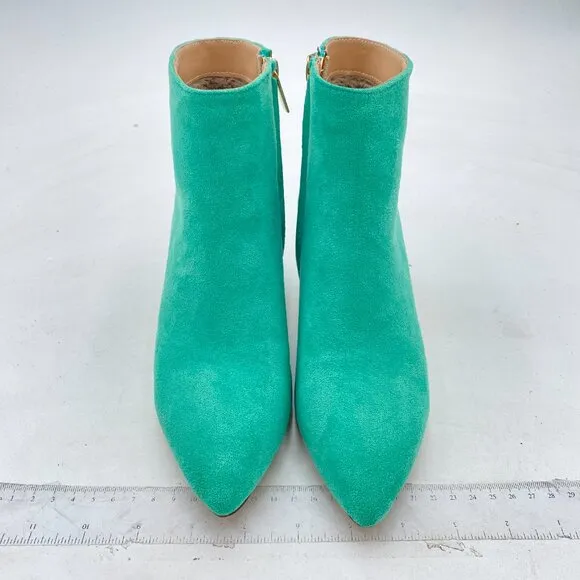 XYD Turquoise Low Kitten Heel Pointed Closed Toe Side Zipper Prom Ankle Boots