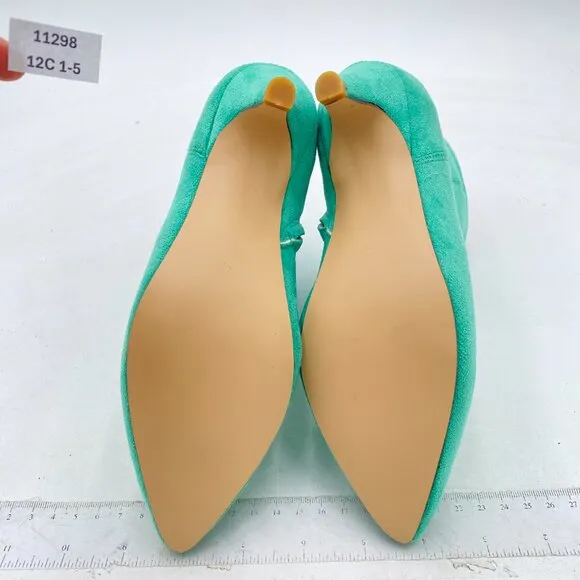 XYD Turquoise Low Kitten Heel Pointed Closed Toe Side Zipper Prom Ankle Boots