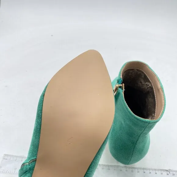 XYD Turquoise Low Kitten Heel Pointed Closed Toe Side Zipper Prom Ankle Boots