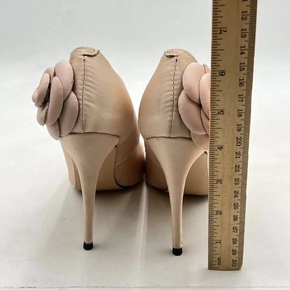XYD White Graceful Flower Pointed Toe Slip On Pumps High Stiletto Heel Shoes