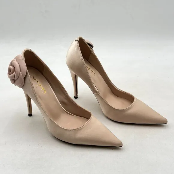 XYD White Graceful Flower Pointed Toe Slip On Pumps High Stiletto Heel Shoes