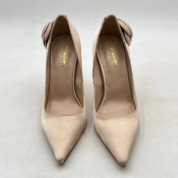 XYD White Graceful Flower Pointed Toe Slip On Pumps High Stiletto Heel Shoes