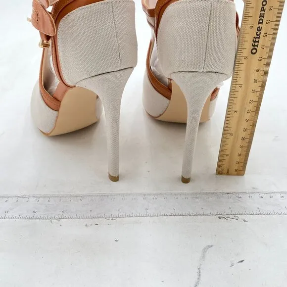 XYD Women Peep Toe Ankle Bootie High Heels Buckled Double Straps Cutout Tan