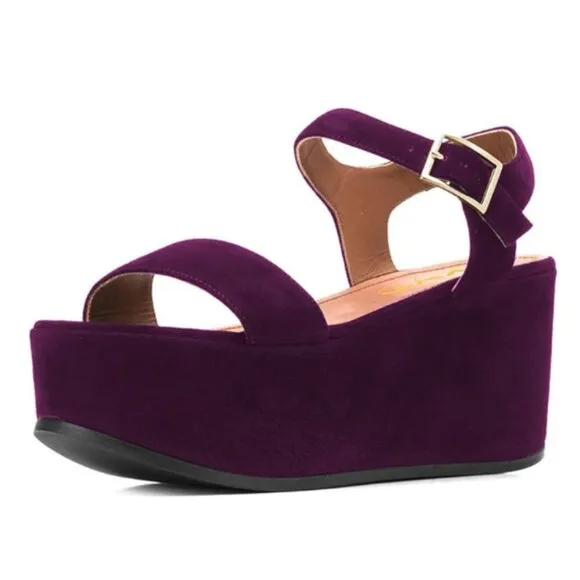 XYD Women Platform Sandals Ankle Strap Slingback Wedge Heels Open Toe Purple