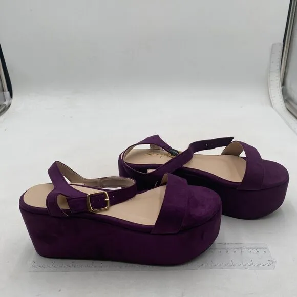 XYD Women Platform Sandals Ankle Strap Slingback Wedge Heels Open Toe Purple