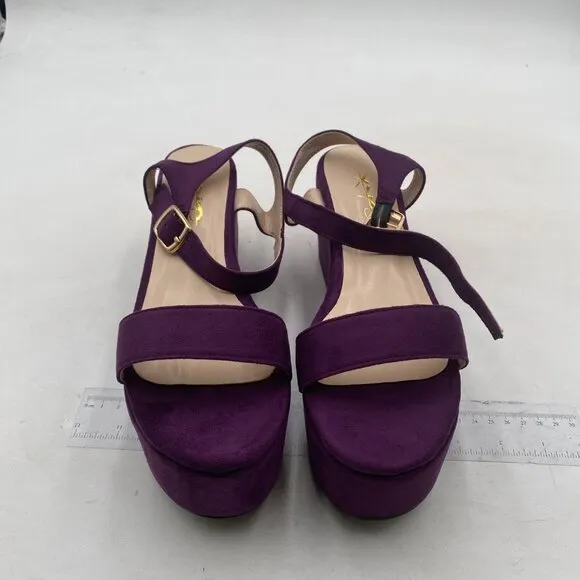 XYD Women Platform Sandals Ankle Strap Slingback Wedge Heels Open Toe Purple