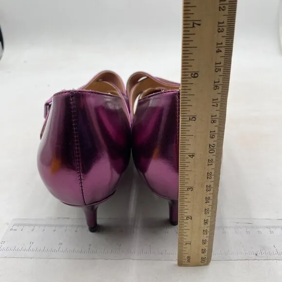 XYD Women Retro Pointed Toe Strappy Pumps Mary Jane Mid Kitten Heels Purple Shoe