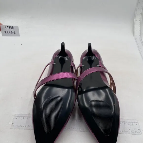 XYD Women Retro Pointed Toe Strappy Pumps Mary Jane Mid Kitten Heels Purple Shoe