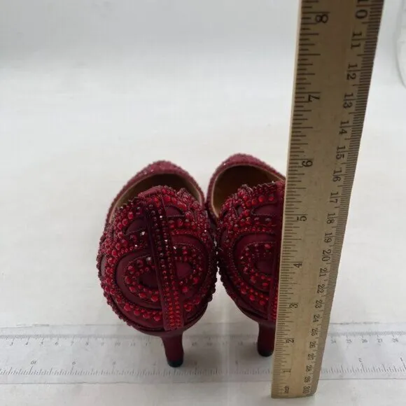XYD Women's Pumps,Pointed Toe, D'Orsay Kitten Low Heels, Rhinestone Studs Red