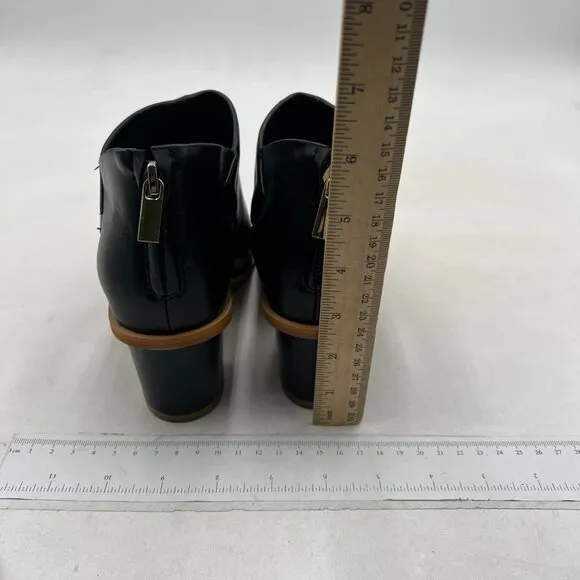 YDN Black Peep Toe Booties Low Chunky Block Heels Back Zipper Sandal Ankle Boots