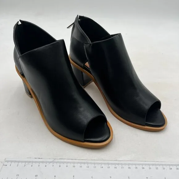 YDN Black Peep Toe Booties Low Chunky Block Heels Back Zipper Sandal Ankle Boots