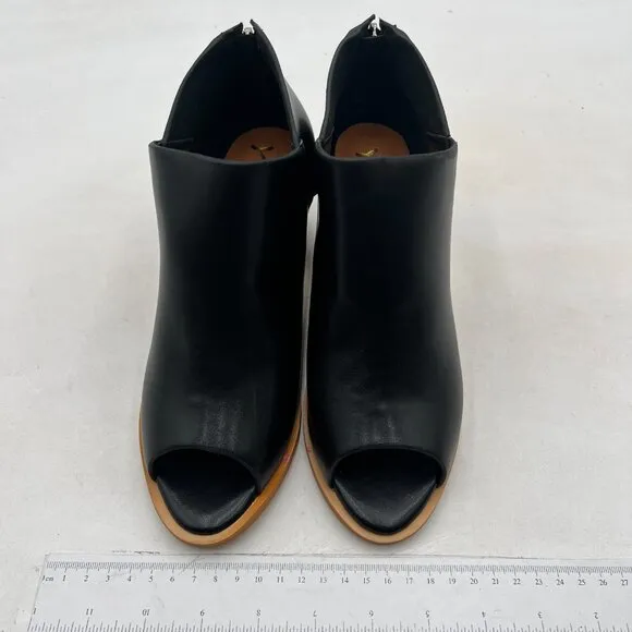 YDN Black Peep Toe Booties Low Chunky Block Heels Back Zipper Sandal Ankle Boots