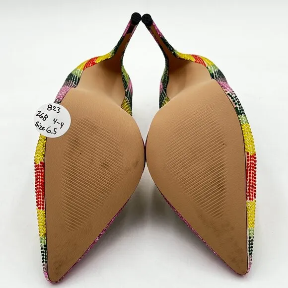 YDN Rainbow Chic Pointed Closed Toe Mid Heel Pumps Slip on Stilettos Slide