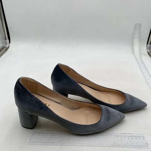 YDN Women Chunky Low Heel Pumps Pointy Toe Suede Slip On Classic Casual Grey