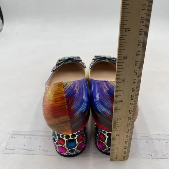 YDN Women Pointed Toe Bow Pump Rhinestone Block Low Heel Butterfly Multi Shoes