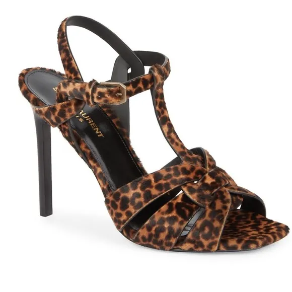 Yves Saint Laurent Black and Brown Strappy Heels