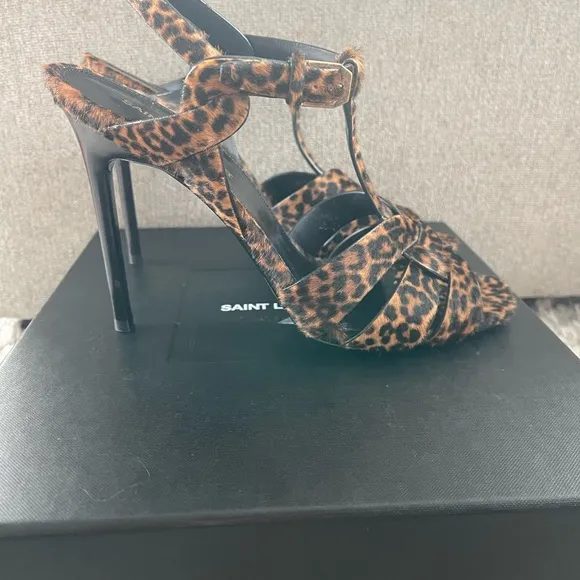 Yves Saint Laurent Black and Brown Strappy Heels