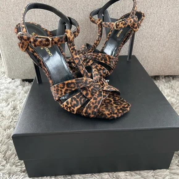 Yves Saint Laurent Black and Brown Strappy Heels