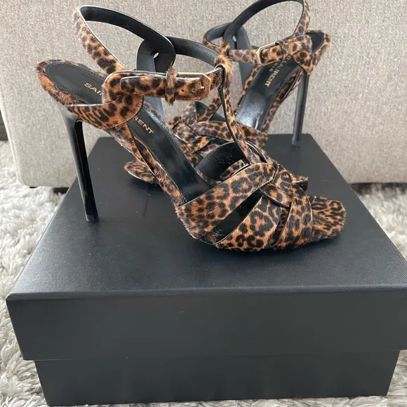 Yves Saint Laurent Black and Brown Strappy Heels